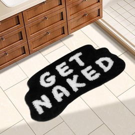 Inshere Get Naked Bath Mat, Cute Bath Rugs Letter Print 33.5" x 20", Funny Black Bathroom Rugs for Apartment Decor, Thicken Soft & Absorbent Plush Non-Slip Bottom Washable