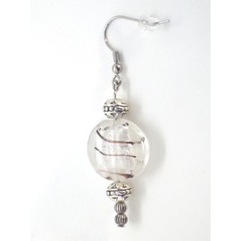 Handmade earrings in flat white lampwork glass beads and silver-plated brass, vintage style, French craftsmanship