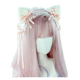 pkpohs Headdress Cat Ears Cat Ears Lolita Maid Clothes Hair Ornaments Headband Ribbon (Red)