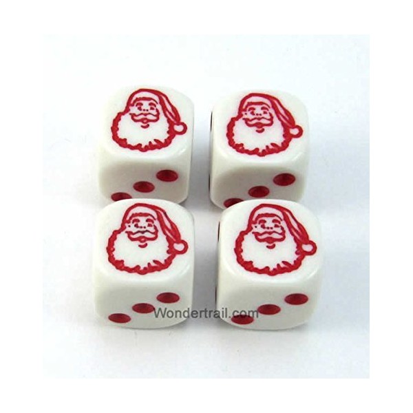 Wondertrail Santa Dice White Opaque with Red Pips D6 16mm (5/8in) Pack of 4