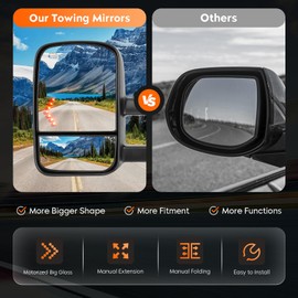 Youxmoto Towing Mirrors 2007-2013 For Chevy For GMC; Silverado Sierra 1500 2500 HD/ 3500 Suburban; 07-2014 Tahoe/Yukon Tow Mirrors; Manual Telescoping/Folding; Heated