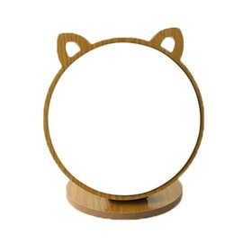 ZHU YU CHUN 1 PC Cat Ears Desktop Makeup Mirror Foldable Dormitory Mirror Wooden Home Desktop Can Stand Mirror Beauty Mirror Vanity Mirror (Cat Ears)