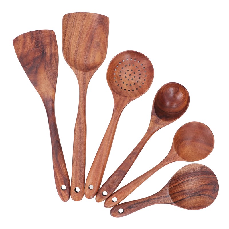 Kitchen Utensils Set Wooden Spatulas Spoons Comfortable Grip Minimaliset Kitchen
