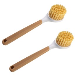 Dish Brush with Non Slip Handle Scrub Brush Dish Scrubber Built-in Scraper for Dish Plastic Dish Cleaning Brush Pans, Pots Kitchen Sink Cleaning, 2 Pack