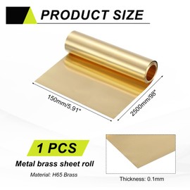 sourcing map Brass Sheet Roll, 0.1 x 150 x 2500mm(TxWxL) Metal Flashing Brass Foil Roll for Crafting, Electrical DIY Projects Repairs, Gold