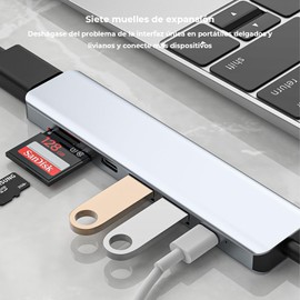 WULAR HUB USB C, 7 en 1 Adaptador USB C Multipuerto a HDMI 4K, USB 3.0, USB 2.0, USB C Datos Puerto, 100W PD Carga, Lector Tarjeta SD/TF Compatible con MacBook Pro, Macbook Air M1 M2, DELL y Más