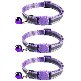 Tafeiya 3x Reflective Design Adjustable Cat Collars More Safety Quick Release Safety Buckle with Bell (Purple)