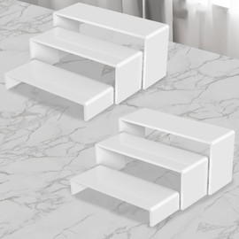 SOVQUEST SOVQUEST 6 PCs Risers Display Stands 3 Tiers Desktop Acrylic Shelves Cake Dessert Holder Products Stand for Collectibles Shoes Jewels Pop Figure (White)
