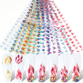 Flame Nail Art Foils Transfer Stickers Fire Decals Gradient Designs for Women Girls Manicure Tips Charms Decorations Fashion Supplies (10 Sheets)