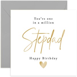 Old English Co. One In a Million Stepdad Birthday Card for Him - Gold Foil Special Happy Birthday Card for Stepdad - Male Birthday Card for Men | Blank Inside Envelope