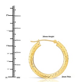 14k Yellow Gold Hand Engraved Full Diamond-cut Round Hoop Earrings (30mm (1.2 inch))…