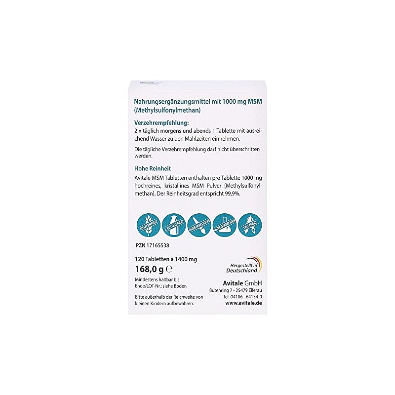 Avitale MSM 2000 mg film-coated tablets, 168 g