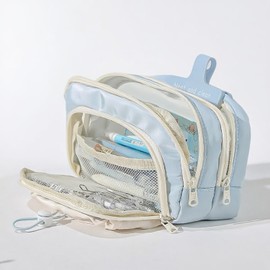 FINPAC Pencil Case, 5-Layer Large Capacity Pen Case with Drawstring, Durable Stylish Bag Pouch Holder Box Organize for Study, Office, or Travel (Blue)