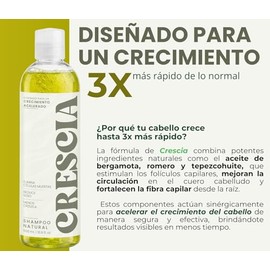 Crescia Shampoo Natural 490ml – Acelera el Crecimiento del Cabello 3x Más Rápido – Reduce la Caída y la Caspa – Con Aceite de Bergamota, Argán y Romer