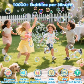 PANACARE Dinosaur Bubble Gun Automatic Bubble Machine with LED Light/Bubble Solution, Makes 10000 Bubbles Per Minute Portable Fun Bubble Machine for Birthday/Party Boys and Girls Outdoor Gift (Pink)
