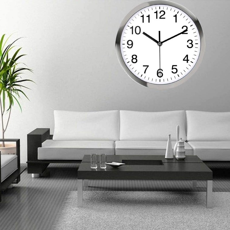 Wall Clock 12 Inch Metal Frame Glass Cover Non-ticking Number