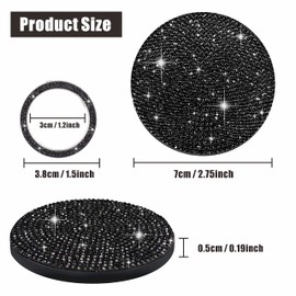 Yungeln Set of 2 Car Drink Holder Coasters + 2 Pieces Start Stop Button Ring Crystal Bling Bling Rhinestone Car Decor Accessories - Black