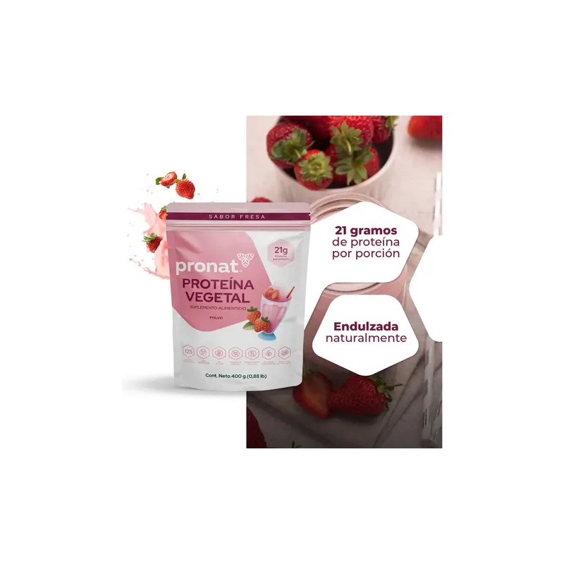 Proteína Vegetal Sabor Malteada de Fresa Pronat 400 g