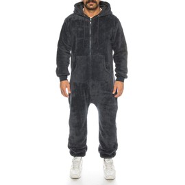 Crazy Age Teddy fleece teddy fur jumpsuit fluffy and cuddly soft warm onesie full body suit warm (Lacy) - Black(rt2844), size: l