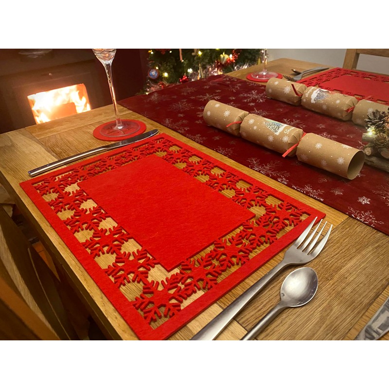 Blue Whale Gifts Red Felt Christmas Dinner Table 8 Snowflake