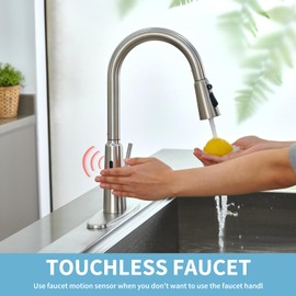 Tohlar Touchless Motion Sensor Kitchen Sink Faucet with Pull Down Sprayer, 1 or 3 Hole Single Handle 304 Stainless Steel Smart Bar Faucets for Modern Farmhouse Rv, Brush Nickel