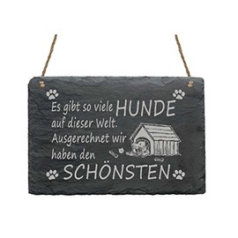 Slate "Dog in Dog Hut" with Weatherproof Engraving – Ideal as a Gift for Dog Lovers (22 x 16 x 0.5 cm)