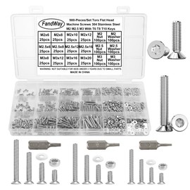 FandWay Pack of 900 M2 M2.5 M3 Torx Screws, Countersunk Screws with Torx Thread Screws Set Flat Head Screws Stainless Steel 304 Machine Screws Nuts and Washers Assortment Kit