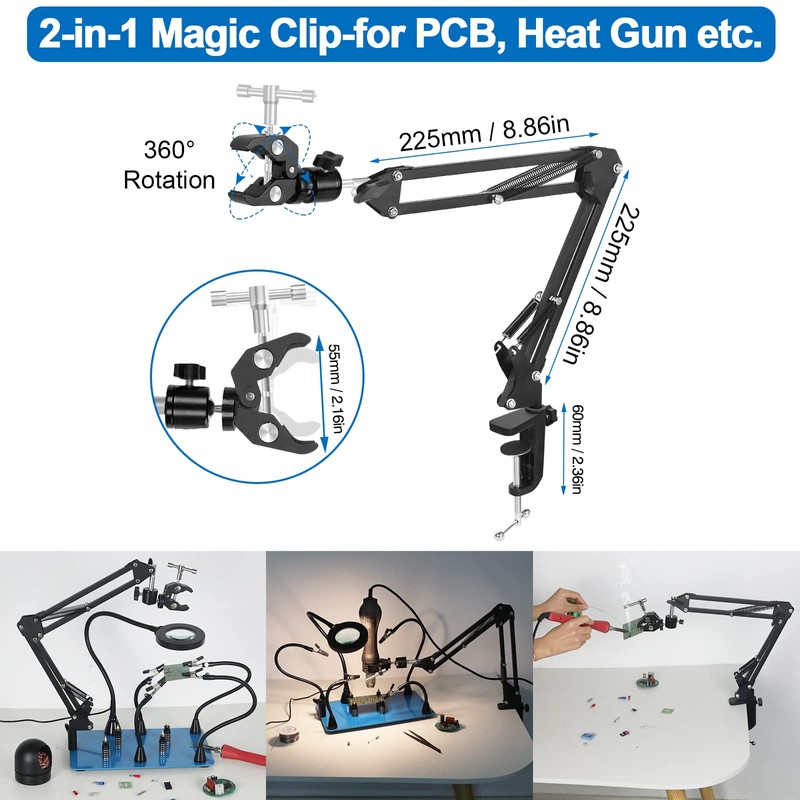 Toolour Magnetic Helping Hands Soldering Clamp 2-in-1 Third Hand Work
