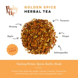 Pinky Up Golden Spice Herbal Tea, Herbal Tea with Turmeric and Ashwagandha, Cozy Spiced Wellness Blend, Caffeine-Free, Compostable Pyramid Sachets, Comforting Nighttime Tea, 1.6 oz, 15 Sachets