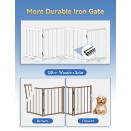 BFNN Free Standing Dog Gate, 16.5" High Short Pet Gate for Stairs and Doorways, Up to 48" Wide Foldable Puppy Fence, Indoor & Outdoor Use, No Drilling and No Assembly, for Small & Toy Dogs, White