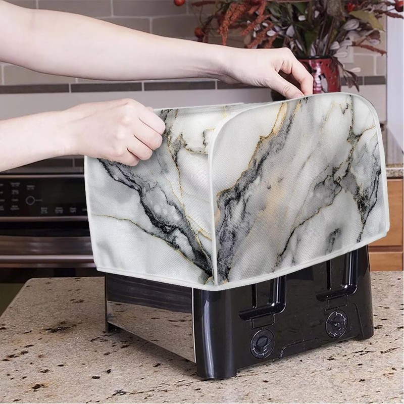 ZDCUSTOM White Marble Toaster Cover 4 Slice Bread Toaster Oven