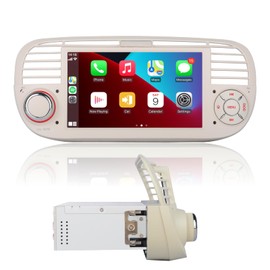 Car Stereo Compatible with Wireless Carplay/Android Auto for Fiat 500 2007-2015 with High Power Output IPS Touch Screen/Bluetooth/Mirror Link/FM/AM/USB (White)