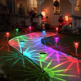 Solar Pathway Lights Outdoor 6 Pack, 10 Lighting Modes White Solar Garden lights, 17.5" Waterproof & Solar Powered outdoor lights, Glass and Stainless Steel Walkway Light, for Driveway Lawns Landscape