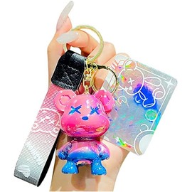 [AIXUAN] Girls Boys Cute Bear Keychain-Gradient Resin Keychain Portable Cute Animal Pendant Metal Keychain (Purple Blue)