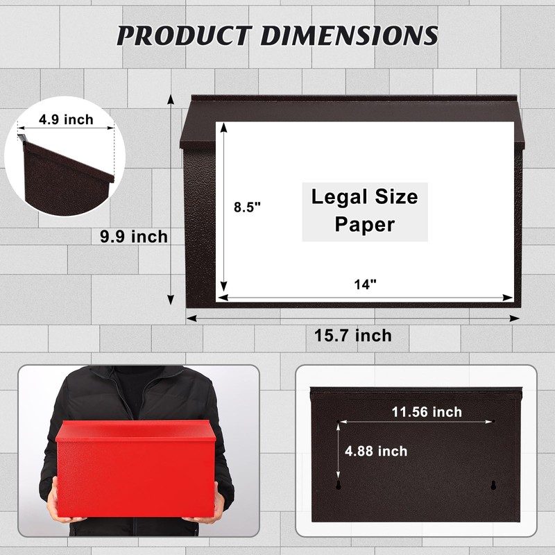 KYODOLED Wall-Mount Mailbox, Large Capacity Mail Box, Galvanized Steel Rust-Proof