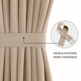 DWCN French Door Curtains – Rod Pocket Thermal Blackout Curtain for Doors with Glass Window, Kitchen and Patio Doors for Privacy, 25 X 72 Inches Long, 1 Curtain Panel with Tieback, Beige