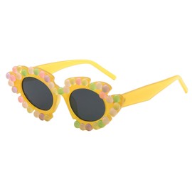 LJCZKA Vintage Sunglasses Cat's Eye Flowers Women Retro Sunglasses Flower Shape Fashion Trend Party Glasses Festival with UV Protection, Yellow #1