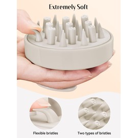 HEETA Hair Scalp Massager Brush, Updated Hair Shampoo Brush, Wet & Dry Scalp Exfoliator with Soft Silicone Bristles, Head Massager Washing Hair Care Tool for Women Men Kid, Bright Beige