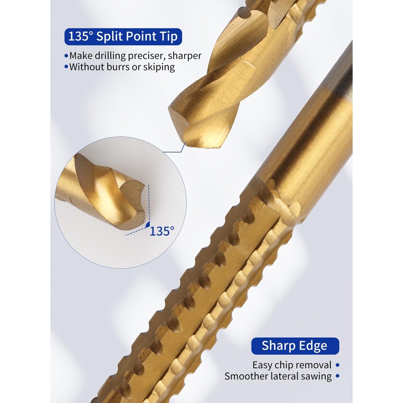 Rocaris 8 Pack Titanium Coated HSS Twist Drill Bits, 3-10mm