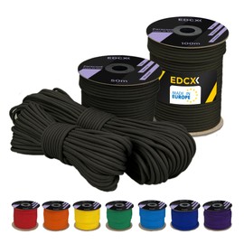 EdcX 4 mm Polyester Paracord 550, 25+ Colours (15, 30 and 50 m) - Type III, 100% Nylon Rope, 7 Stranded Rope, 4 mm Nylon Rope in Many Colours, Solid Colours (Olive, 15 m)