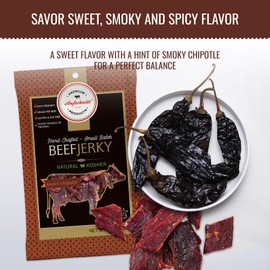 Aufschnitt Grass Fed Beef Jerky - Low Sodium, Certified Kosher - Made in USA - Keto Friendly - 5 Pack, Sweet Chipotle
