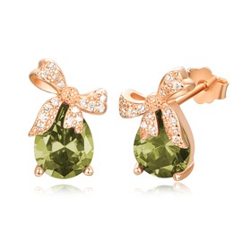 TANGPOET Bow Earrings for Women 925 Sterling Silver Rose Gold Bow Stud Earrings Birthstone Earring Birthday Jewellery Gifts for Her, August