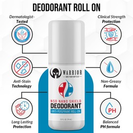 Warrior’s Nano Shield Antiperspirant Deodorant - Roll on Deodorant for 48 Hrs Sweat & Odor Protection – Full Body Deodorant for Men & Women – Great for Military Personnel & Outdoor Activists - 2.5 Oz