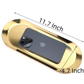 12 inches - Set of 2 - Stainless Steel Decorative Tray, Jewelry Dish Cosmetics Organizer Bathroom Clutter Serving Platter Small Storage Tray, Oval, Gold