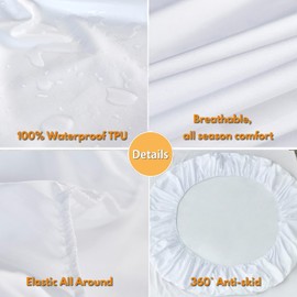 Waterproof Mattress Protector,H HOME-MART Deep Pocket Queen Size Fitted Sheet,Stretch to 46CM Fitted Deep Pocket,Premium Waterproof Mattress Protector, Soft Mattress Pad Cover (White, Queen)