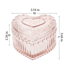 MTJYQYF Vintage Glass Jewelry Box - Heart Shaped Display Box for Storage Ring Earring Trinket Jewelry, Pink Cute Room Decor for Girl U2-GRB003-Pink