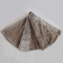 Gireshome Deluxe Grey Brown Multi Colors,Grey Stripe and Beige Grey Mixted Color Faux Fur Christmas Tree Skirt -36inch