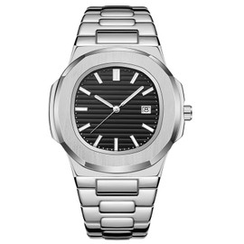 BARAMON Wrist Watches for Men, Nautilus Stainless Steel Quartz Movement Date Luxury Style Men's Luminous Hands Casual Business Watches