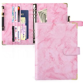 Toplive A5 Notebook Binder 6 Ring Refillable Binder, PU Leather Planner Binder Personal Budget Binder Organizer Cover with Magnetic Closure for A5 Filler Loose Leaf Paper, Marble Pink