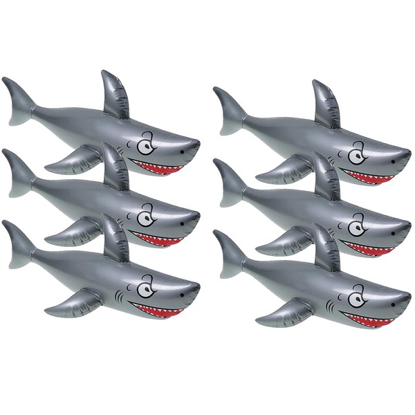 Huge 40" Inflatable Realistic Great White Sharks (Pack) Vinyl. Nice Pool and Beach Inflate Toy. Party Tabletop, Centerpiece Sea and Marine Theme Decor. Sea Creature Decoration. (Six Sharks)